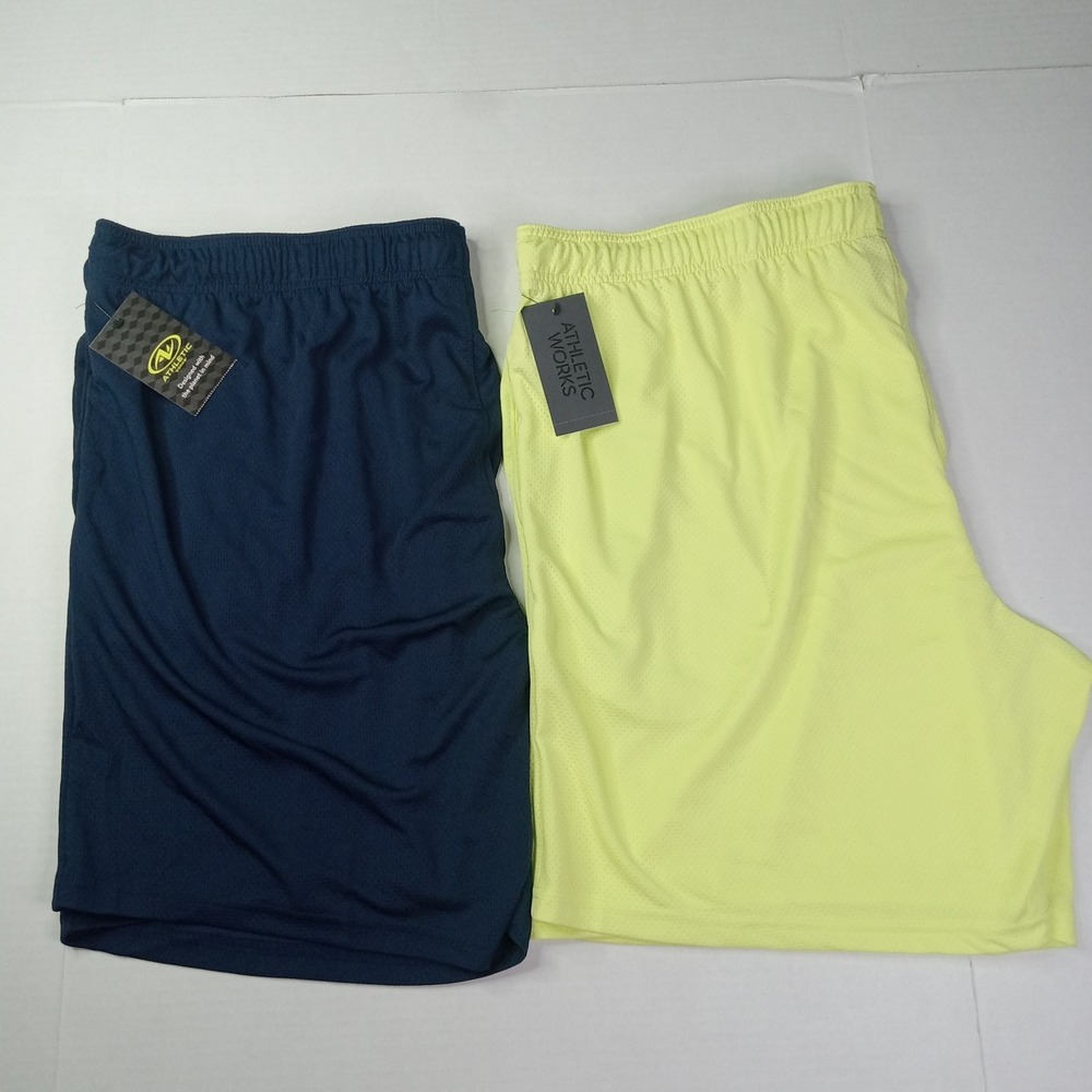 2 Athletic Works Men's Core Knit Shorts Size‎ 3XL (48-50) Blue Yellow 9" Ins NWT
